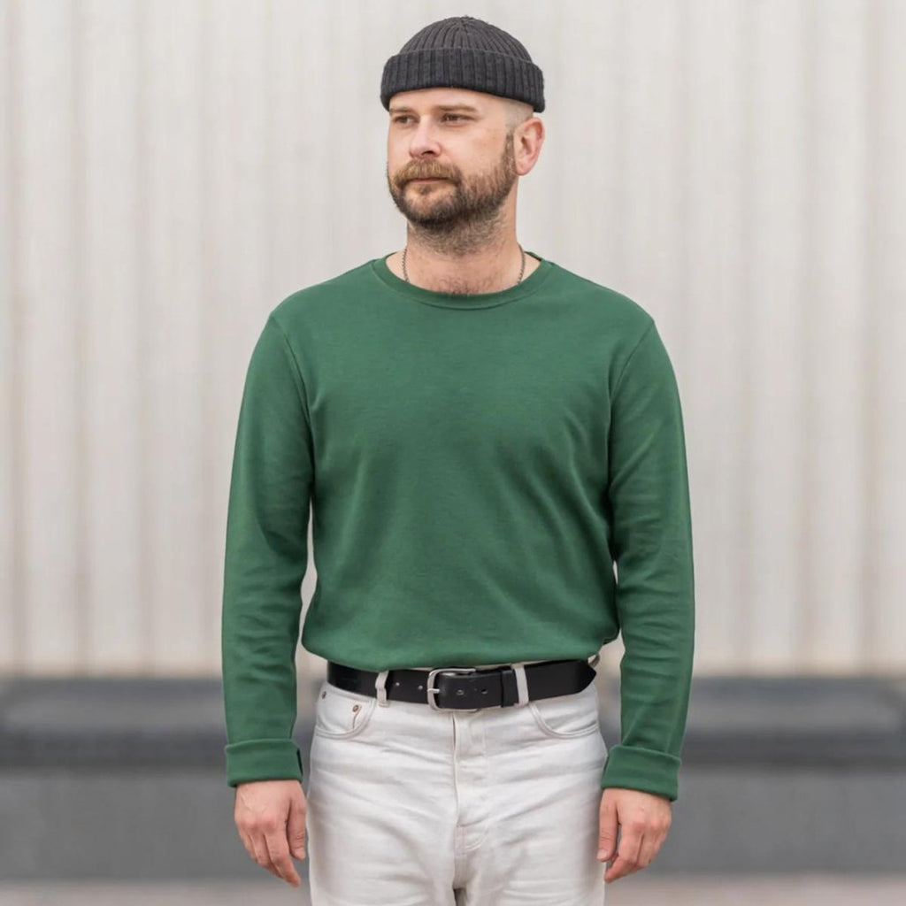 Blackhorse Lane Ateliers - Heavyweight Organic Cotton Long Sleeve T-Shirt, Green - Buy Me Once UK