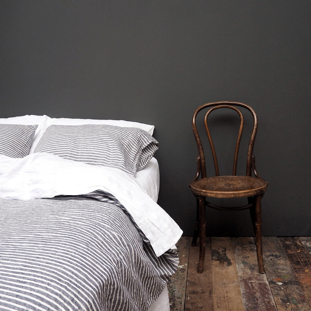 Piglet in Bed - Linen Duvet Cover, Midnight Stripe - Buy Me Once UK