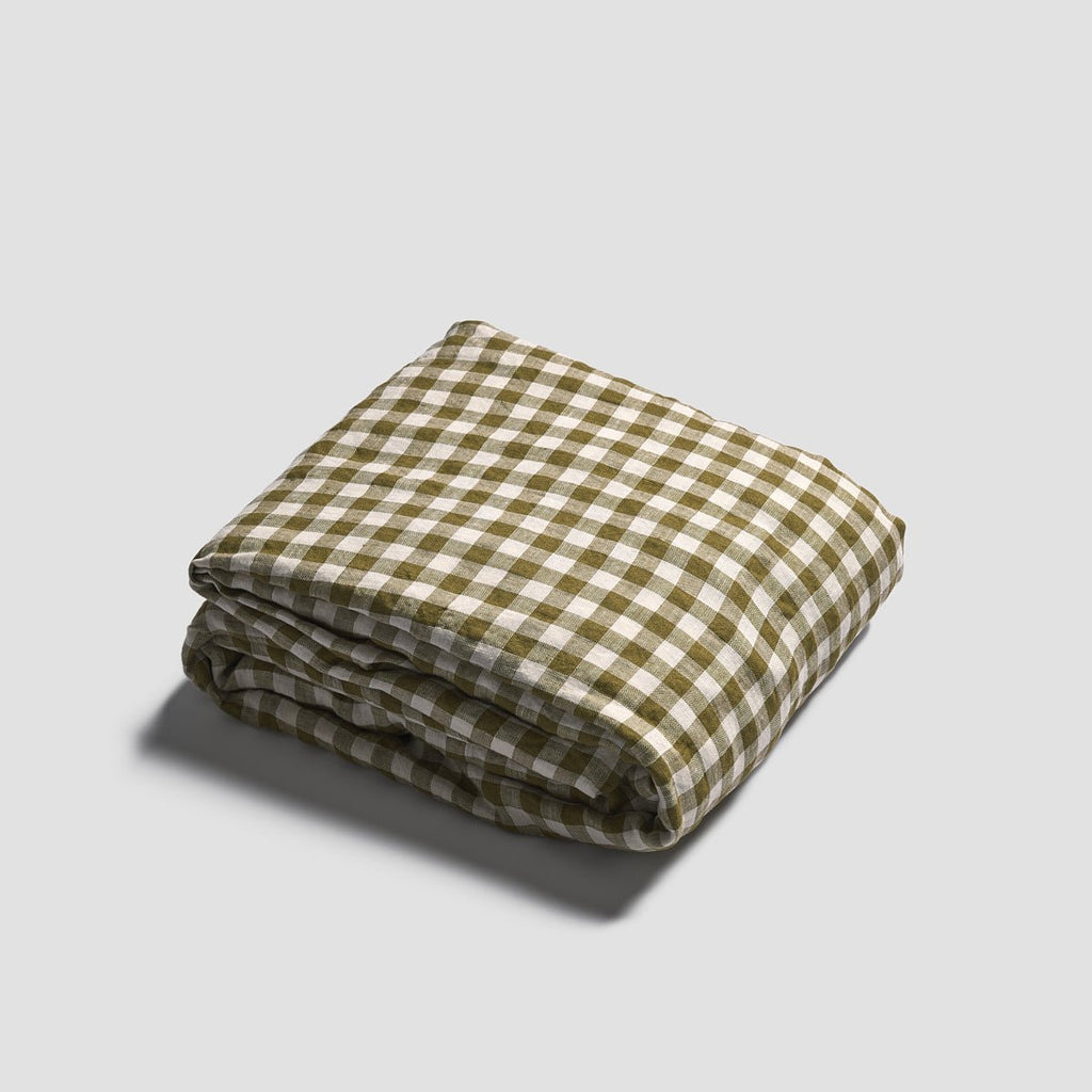Piglet in Bed - Linen Fitted Sheet, Botanical Green Gingham - Buy Me Once UK