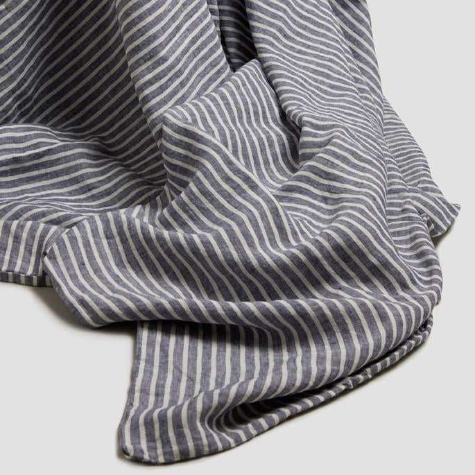 Piglet in Bed - Linen Fitted Sheet, Midnight Stripe - Buy Me Once UK
