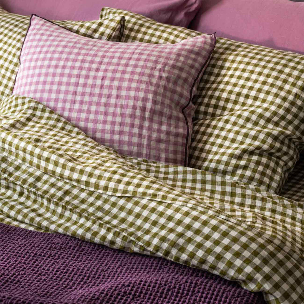 Piglet in Bed - Linen Flat Sheet, Botanical Green Gingham - Buy Me Once UK