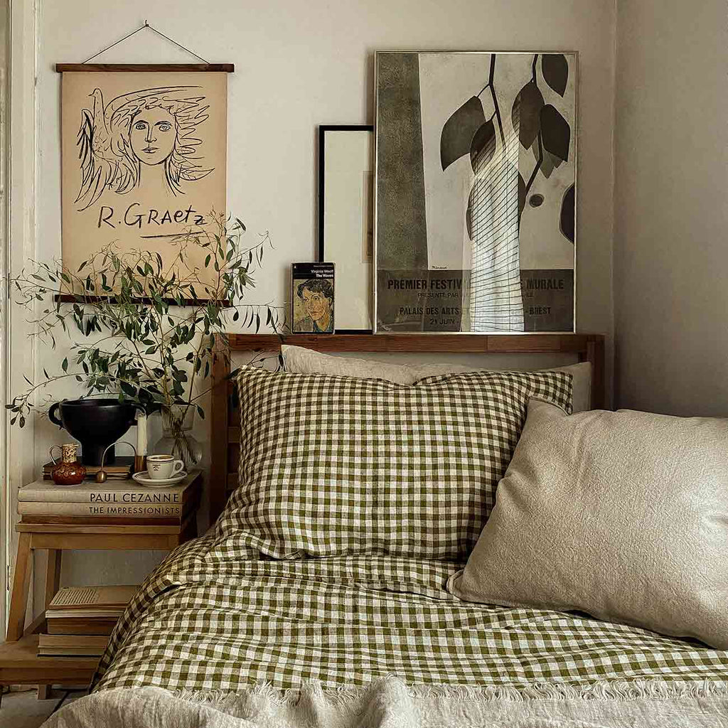Piglet in Bed - Linen Pillowcases Set of 2, Botanical Green Gingham - Buy Me Once UK