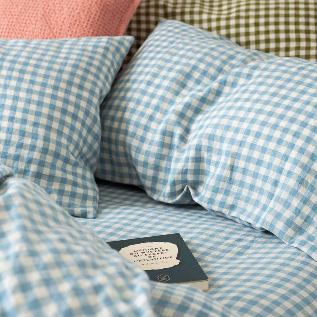 Piglet in Bed - Linen Pillowcases set of 2, Warm Blue Gingham - Buy Me Once UK