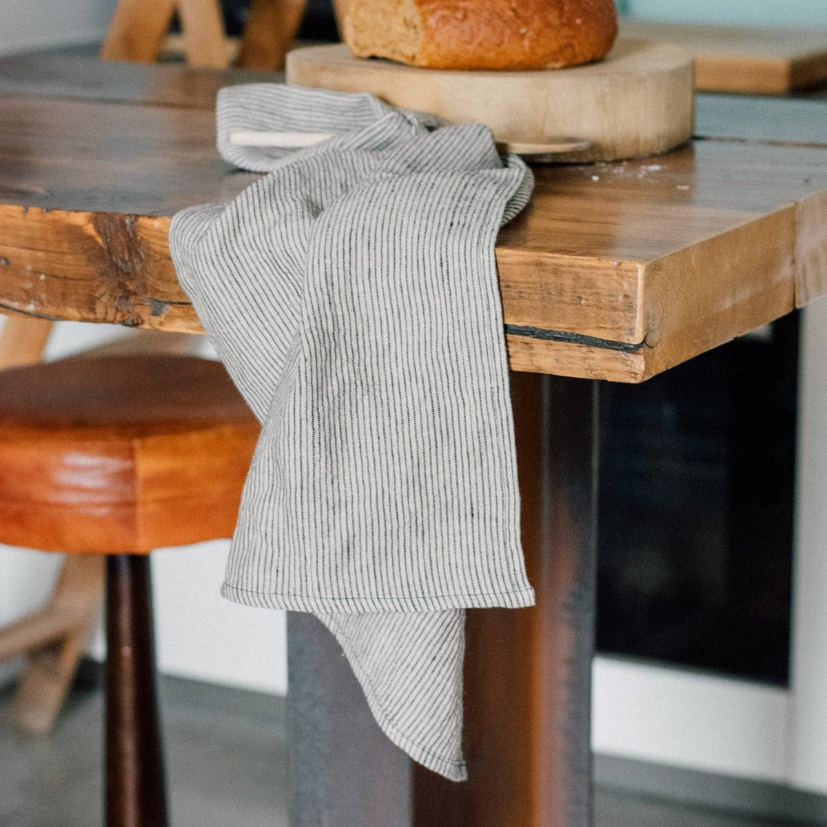 Linen Tea Towel Dark Blue Stripes