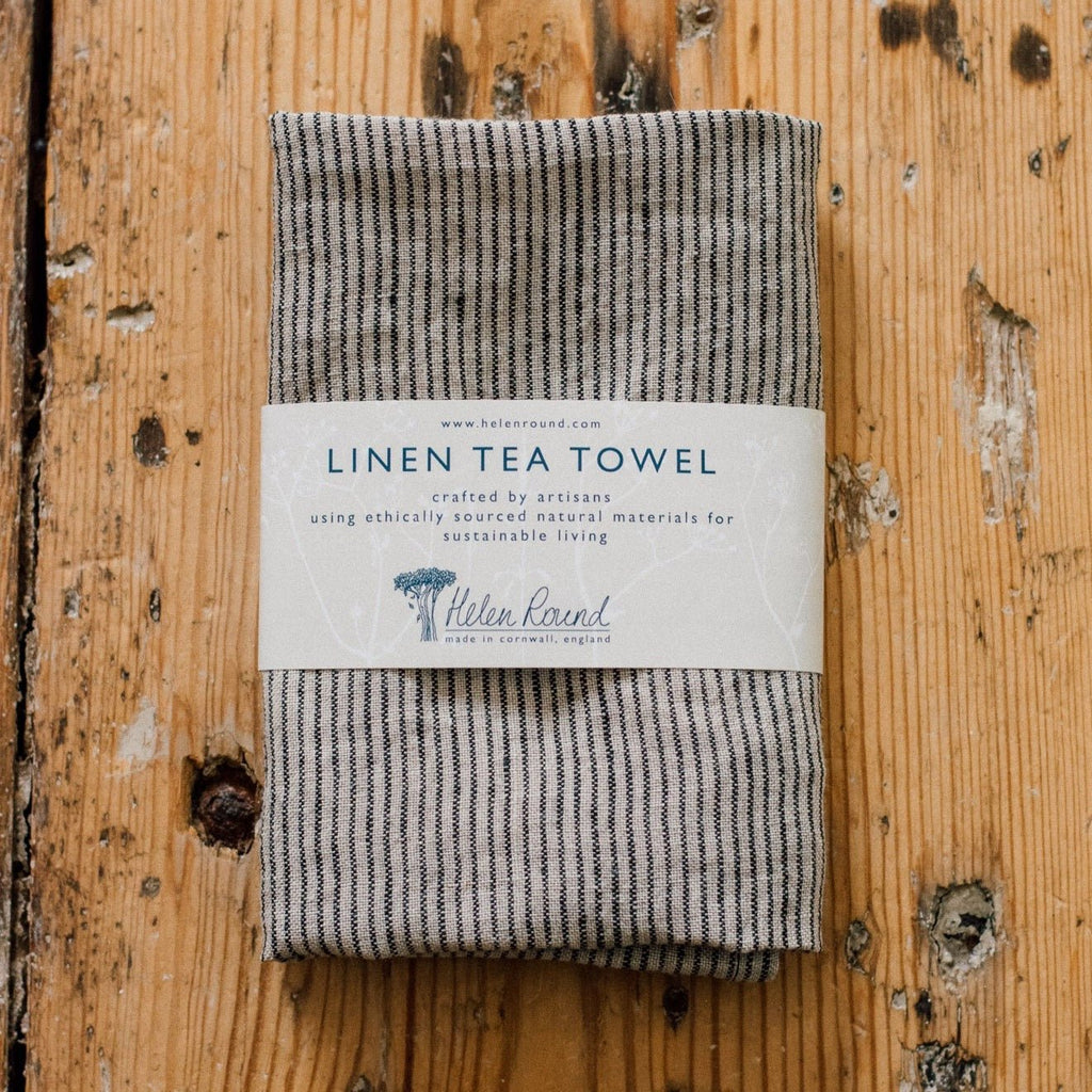 Helen Round - Linen Tea Towel, Dark Blue Stripes - Buy Me Once UK