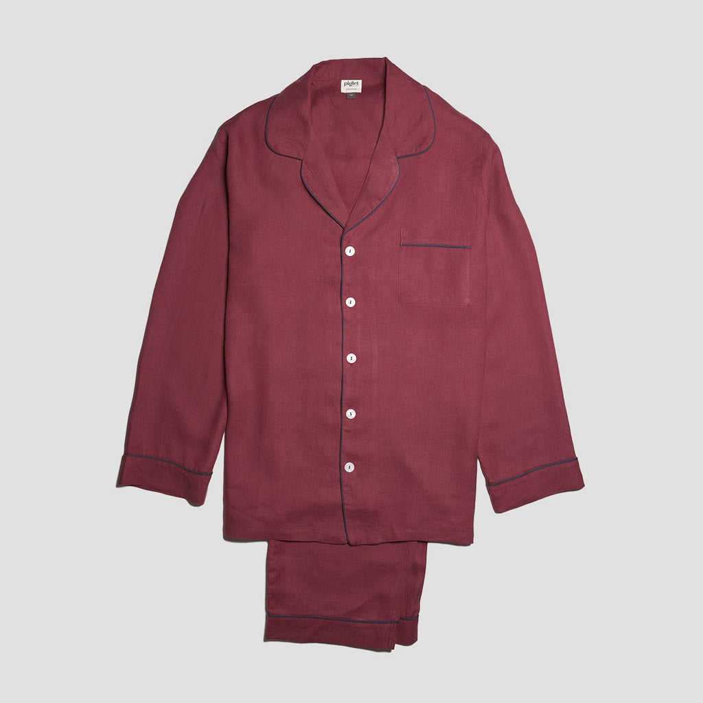 Piglet in Bed - Men's Cherry Linen Pyjama Trouser Set - Buy Me Once UK