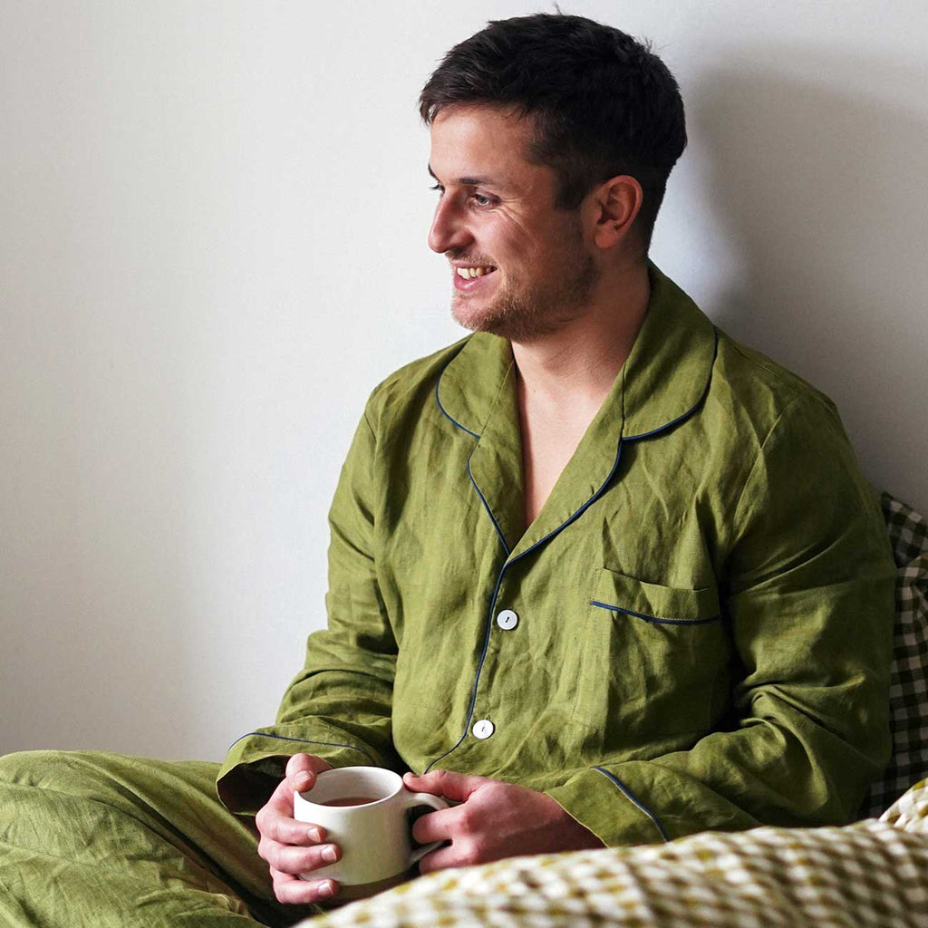 Piglet in Bed - Men's Moss Linen Pyjama Trouser Set - Buy Me Once UK