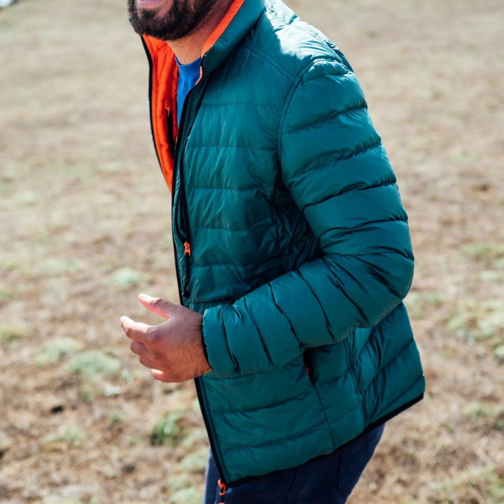 Labo Mono - Men's Recycled Insulated Puffer Jacket, Green & Orange - Buy Me Once UK