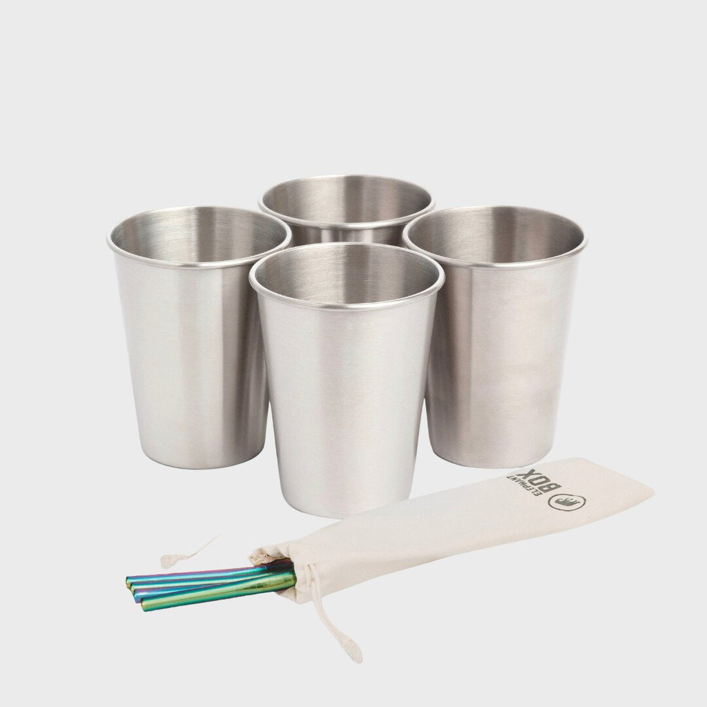 Elephant Box - Metal Straws and Cups, Set of 4 - Buy Me Once UK