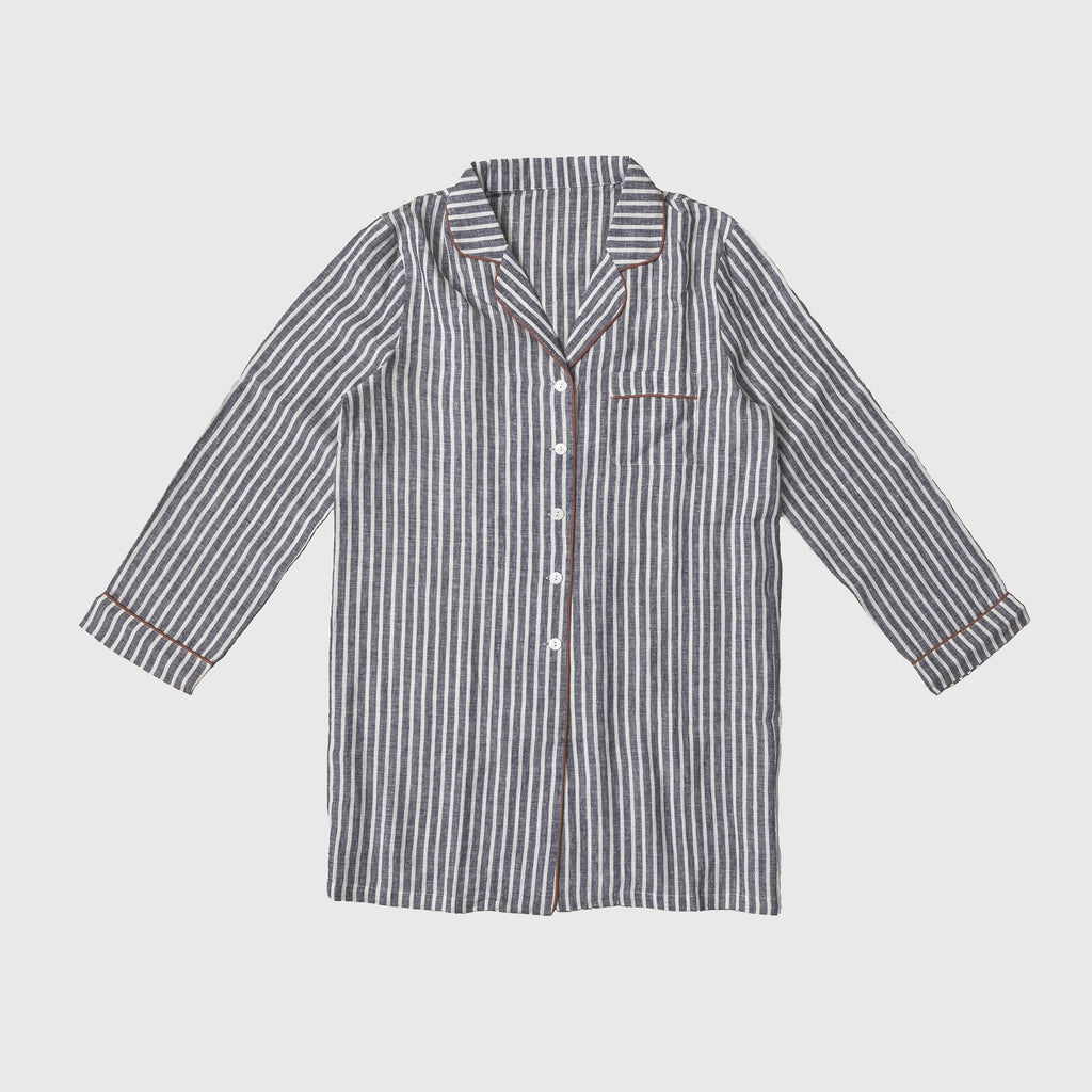 Piglet in Bed - Midnight Stripe Linen Night Shirt - Buy Me Once UK