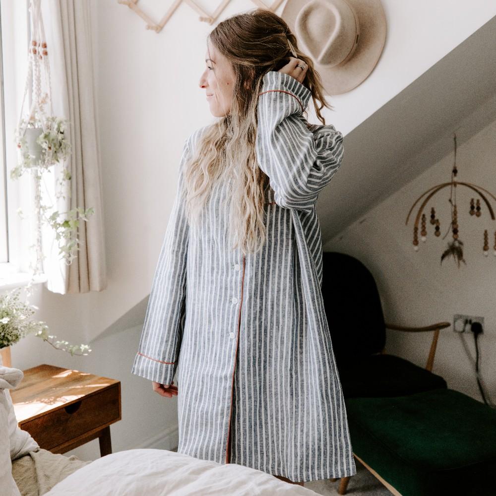 Piglet in Bed - Midnight Stripe Linen Night Shirt - Buy Me Once UK