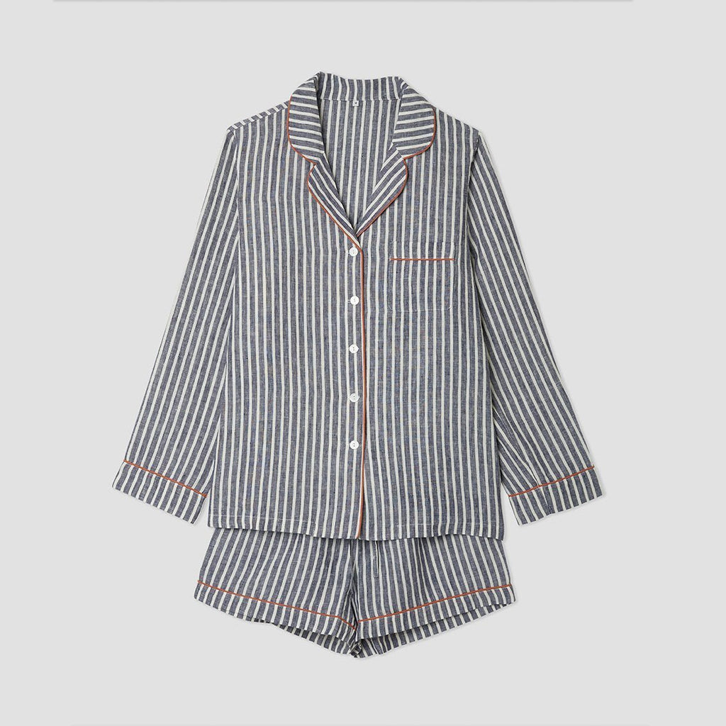 Piglet in Bed - Midnight Stripe Linen Pyjama Shorts Set - Buy Me Once UK