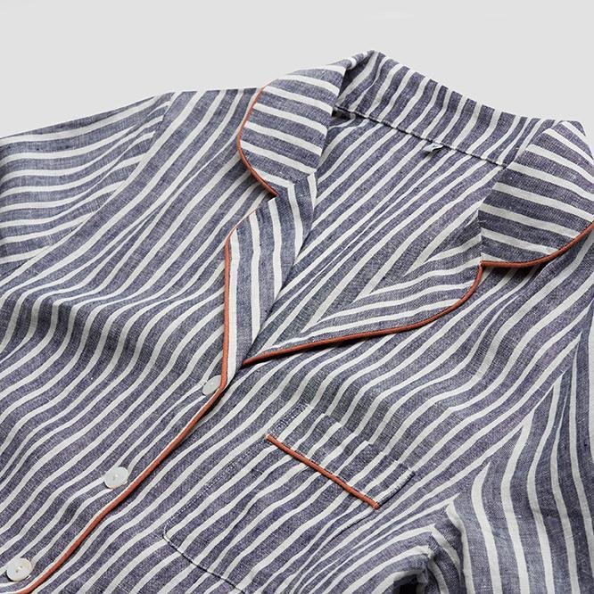 Piglet in Bed - Midnight Stripe Linen Pyjama Shorts Set - Buy Me Once UK