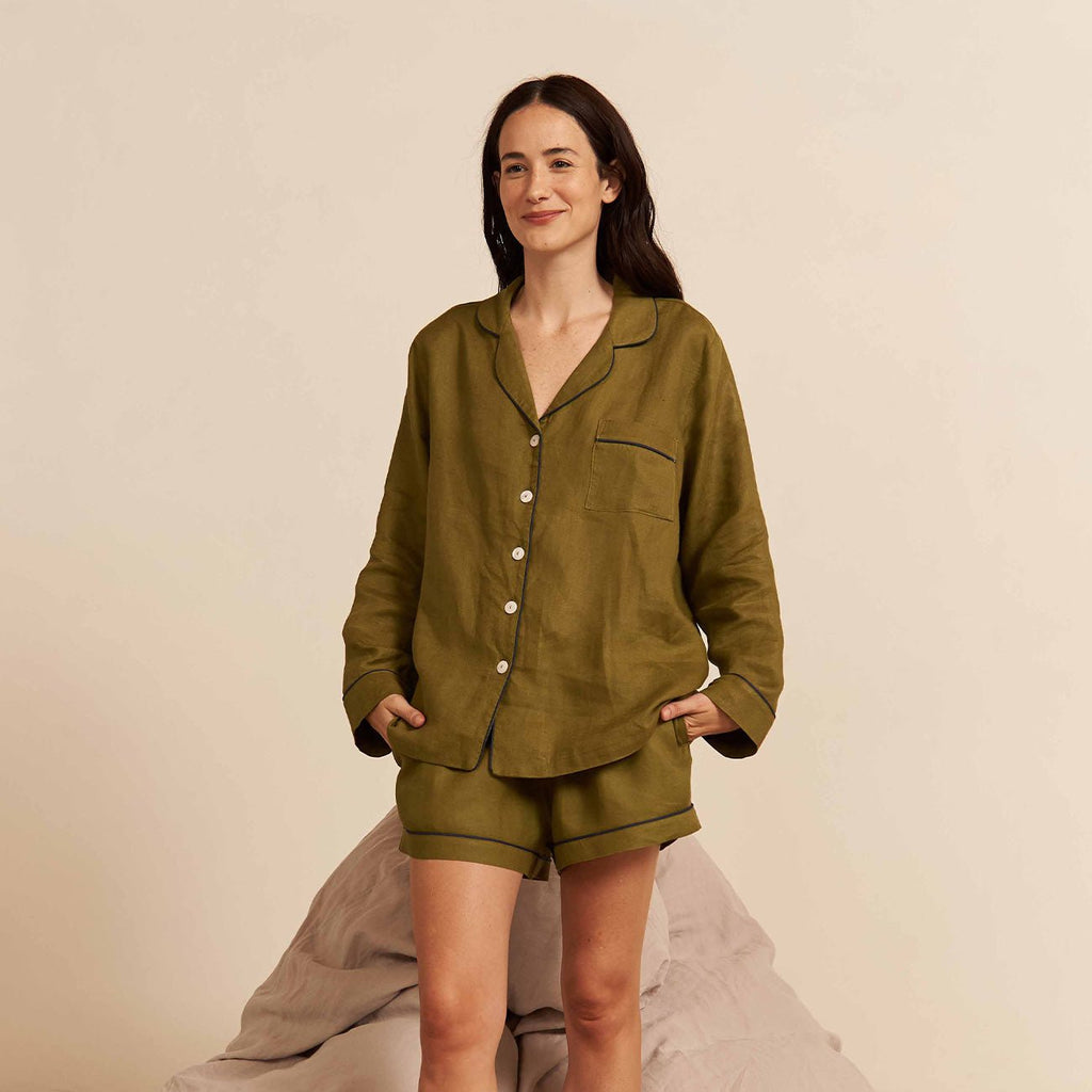 Piglet in Bed - Moss Linen Pyjama Shorts Set - Buy Me Once UK