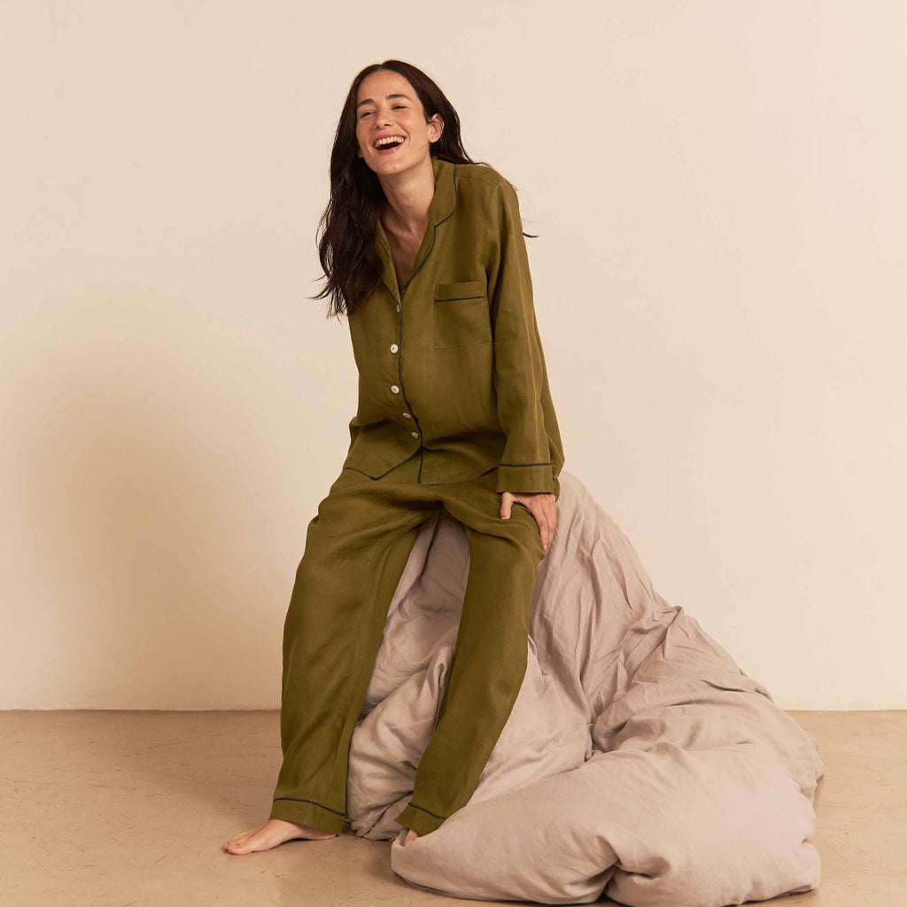 Piglet in Bed - Moss Linen Pyjama Trouser Set - Buy Me Once UK