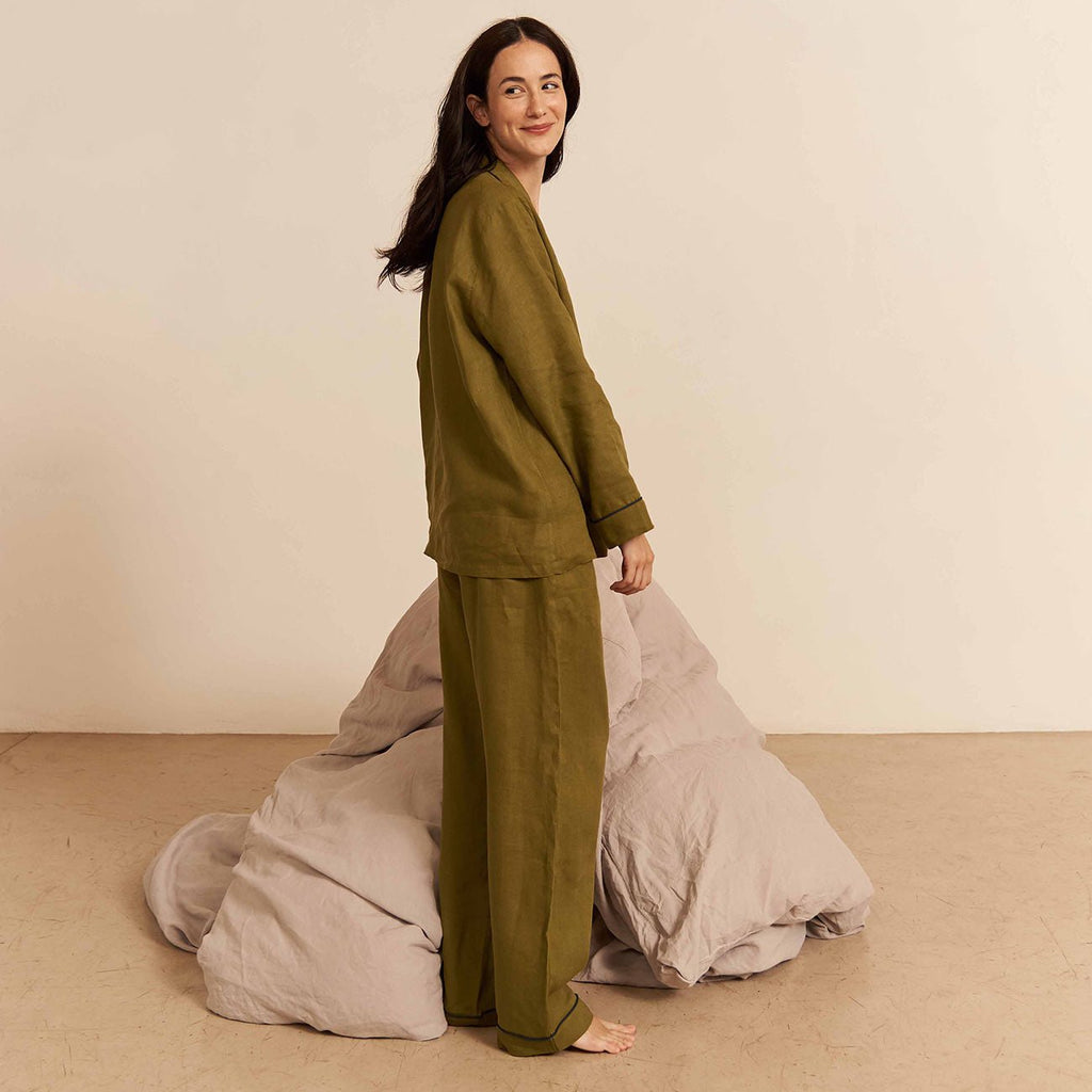 Piglet in Bed - Moss Linen Pyjama Trouser Set - Buy Me Once UK