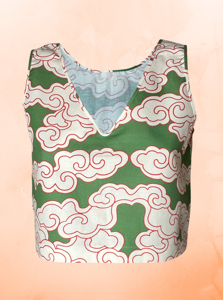 Wild Clouds - Organic Cotton & Linen Green Clouds Pyjama Top - Buy Me Once UK