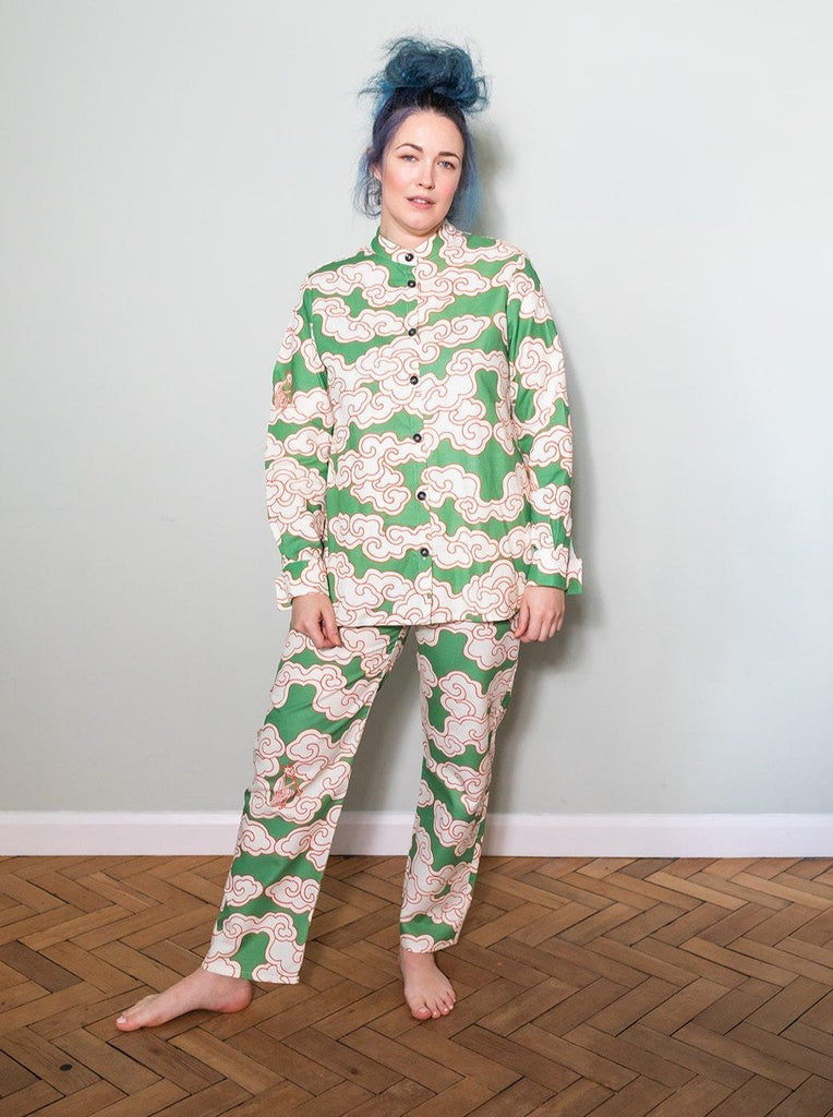Wild Clouds - Organic Cotton & Linen Green Clouds Pyjama Trousers - Buy Me Once UK