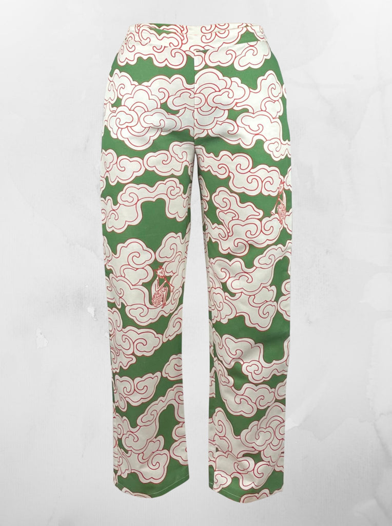 Wild Clouds - Organic Cotton & Linen Green Clouds Pyjama Trousers - Buy Me Once UK