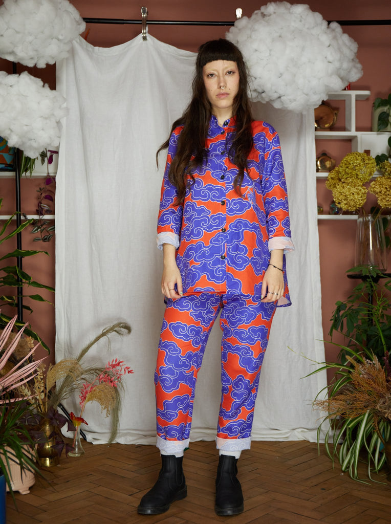 Wild Clouds - Organic Cotton & Linen Indigo Clouds Pyjama Trousers - Buy Me Once UK