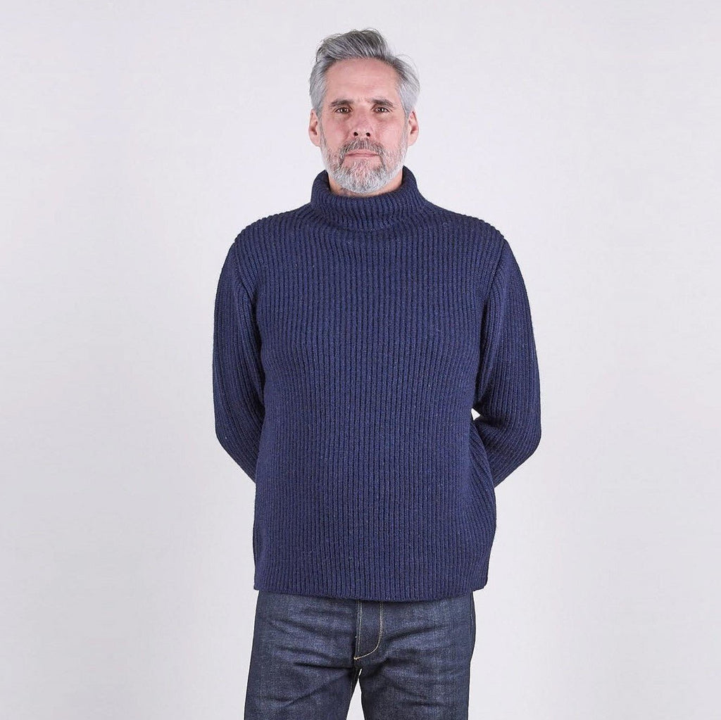 Blackhorse Lane Ateliers - SE2 British Wool Roll Neck Unisex Sweater, Navy - Buy Me Once UK