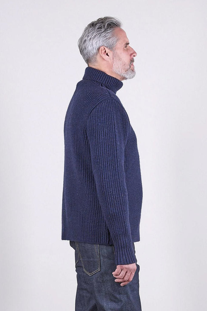 Blackhorse Lane Ateliers - SE2 British Wool Roll Neck Unisex Sweater, Navy - Buy Me Once UK