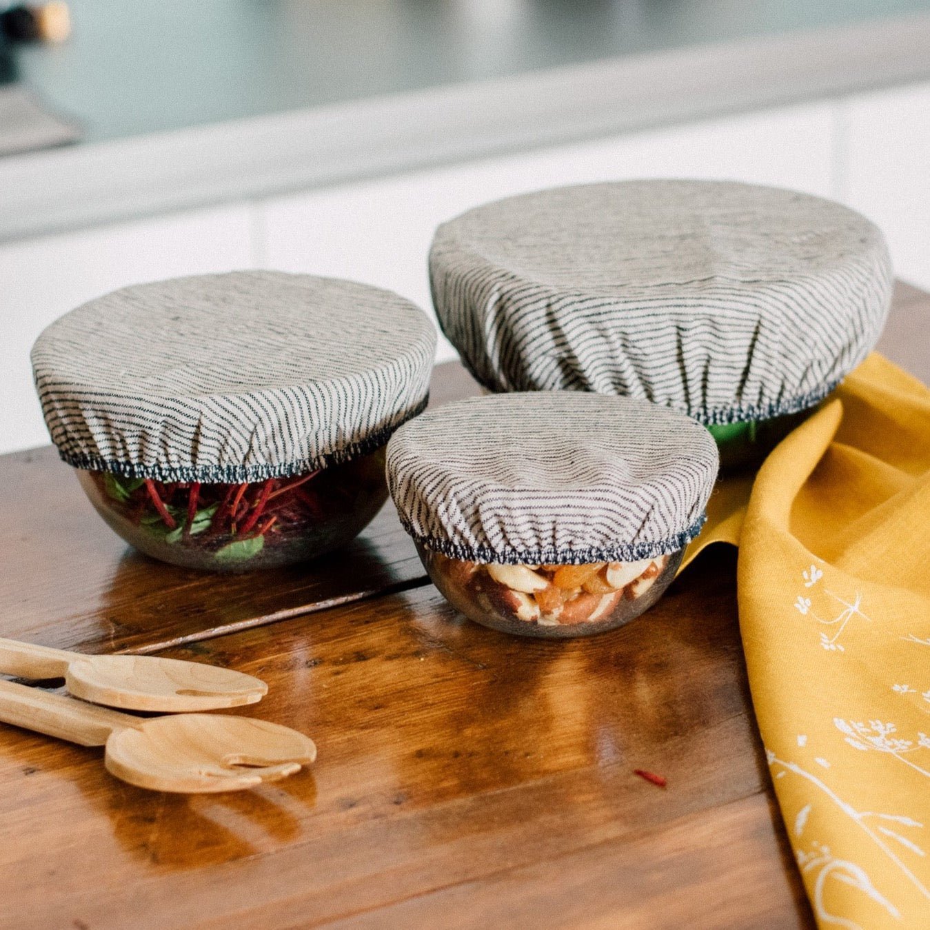 Striped Linen Bowl Covers Set 3