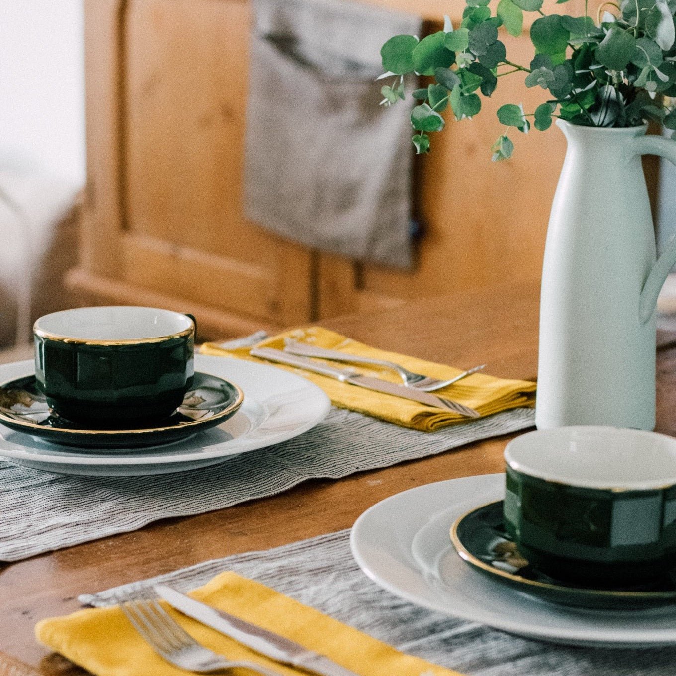 striped linen table mats