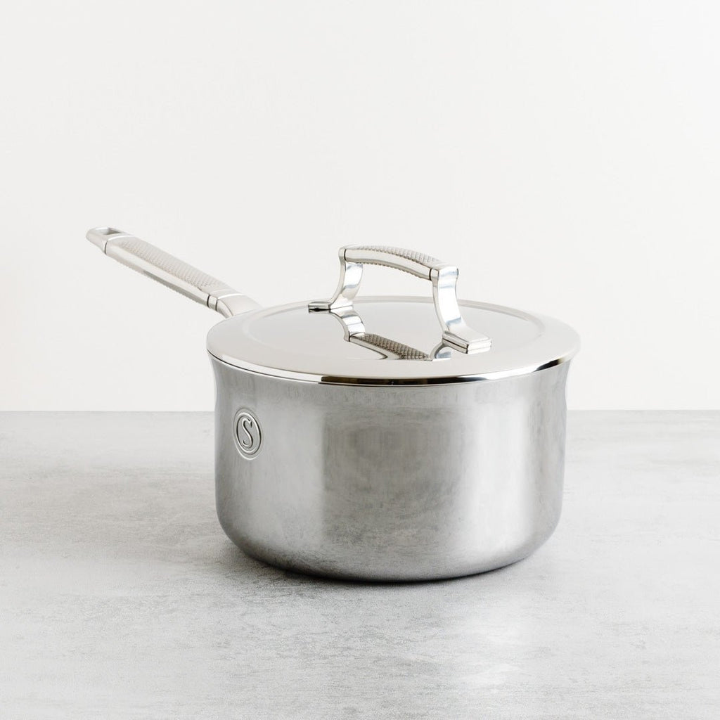 SAVEUR Selects - Tri-Ply Stainless Steel Saucepan with Insulated Lid - Buy Me Once UK