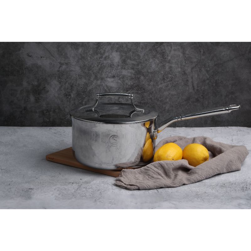 SAVEUR Selects - Tri-Ply Stainless Steel Saucepan with Insulated Lid - Buy Me Once UK