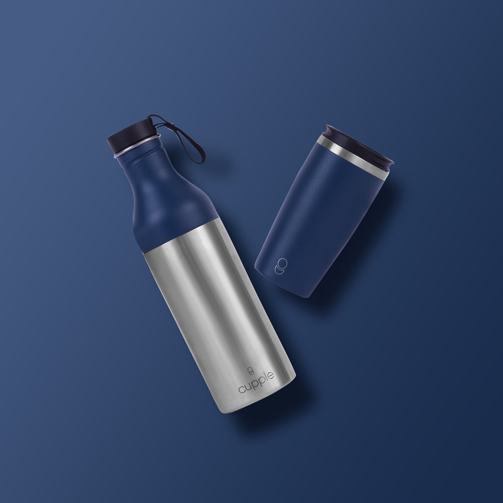 Cupple - Water Bottle & Coffee Cup, Midnight Blue - Buy Me Once UK