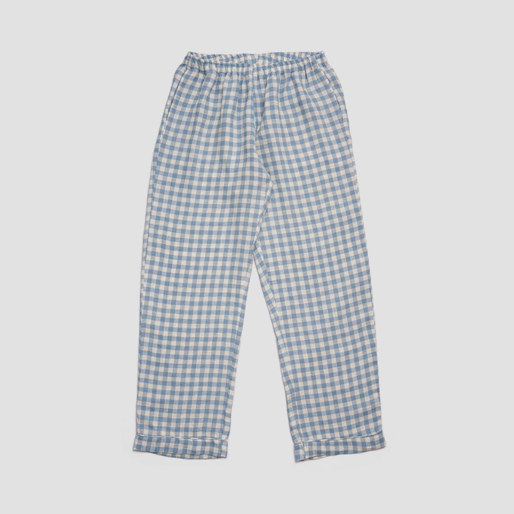 Piglet in Bed - Women's Gingham Linen Pyjama Trouser Set, Warm Blue - Buy Me Once UK