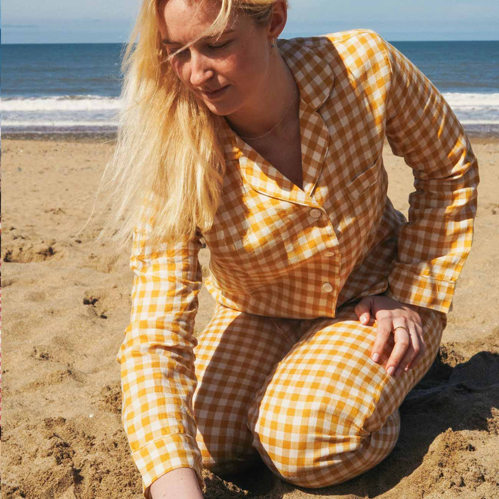 Piglet in Bed - Women's Gingham Pyjama Trouser Set, Honey - Buy Me Once UK