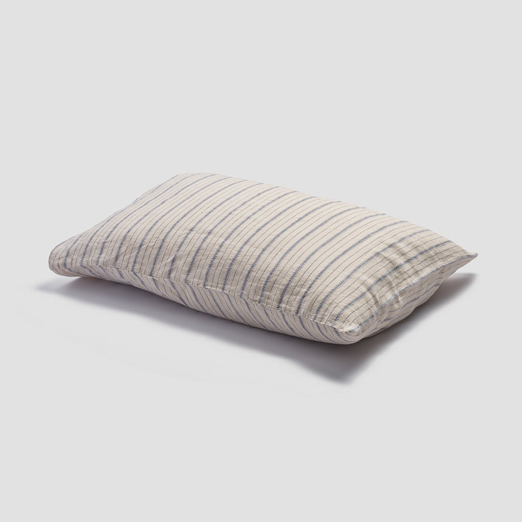 Dusk Blue Ticking Stripe Linen Pillowcase